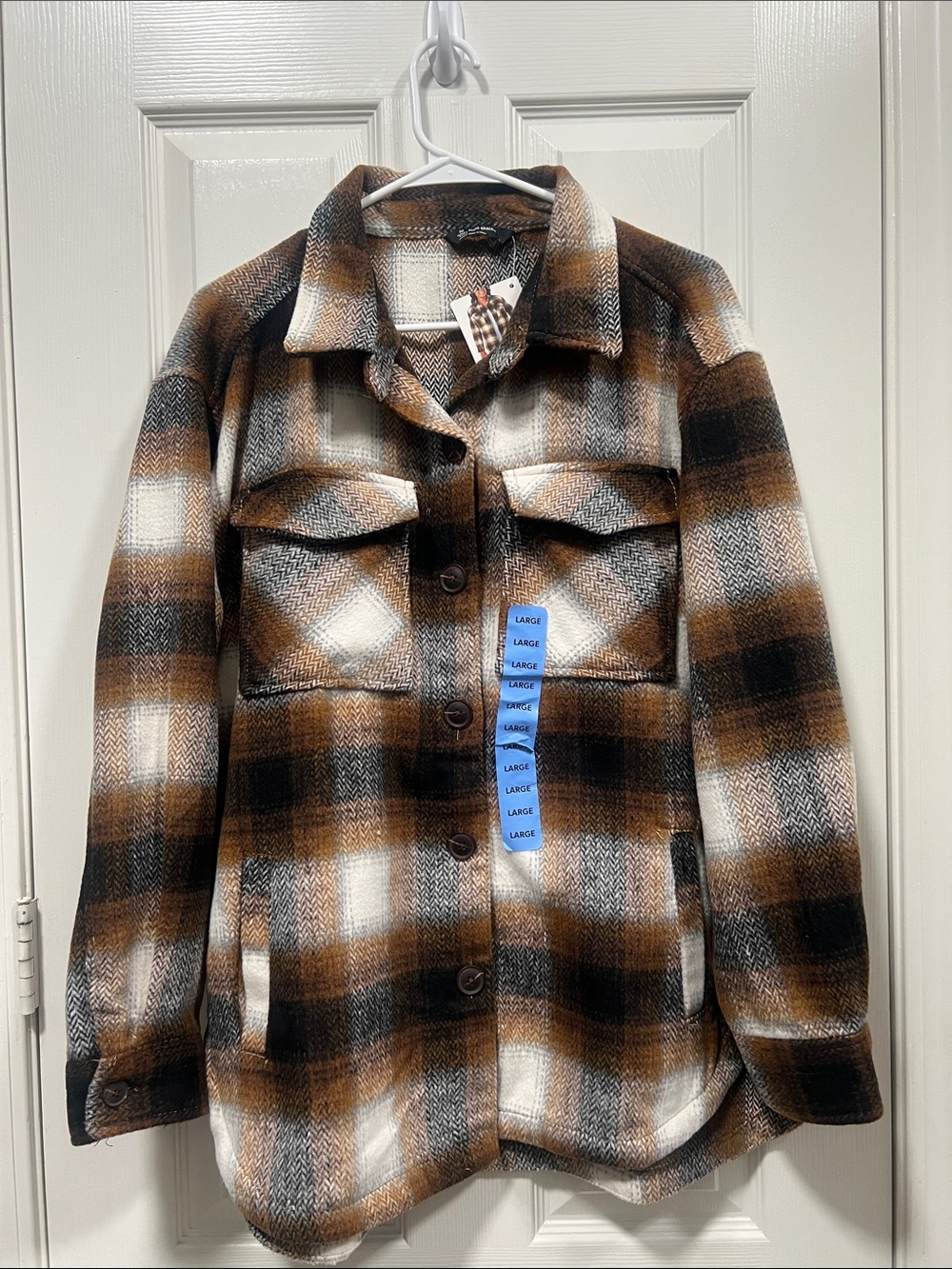 Plaid Utility Shacket Jacket in Brown & Cream